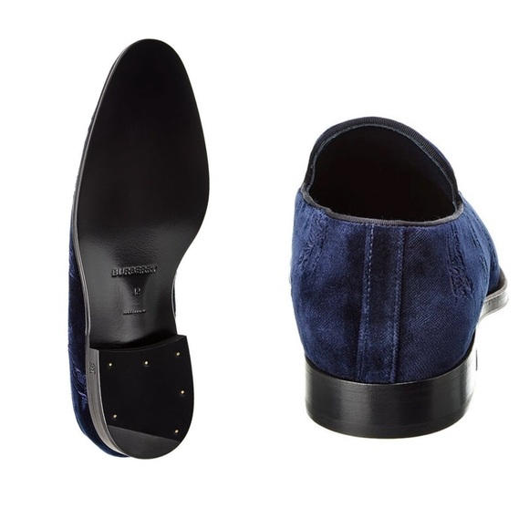 Burberry Blue Loafers Velvet Embroidered Formal Mens 8 Formal Wayne NWOB ? main image 8